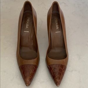 Prada leather and croco pumps authentic